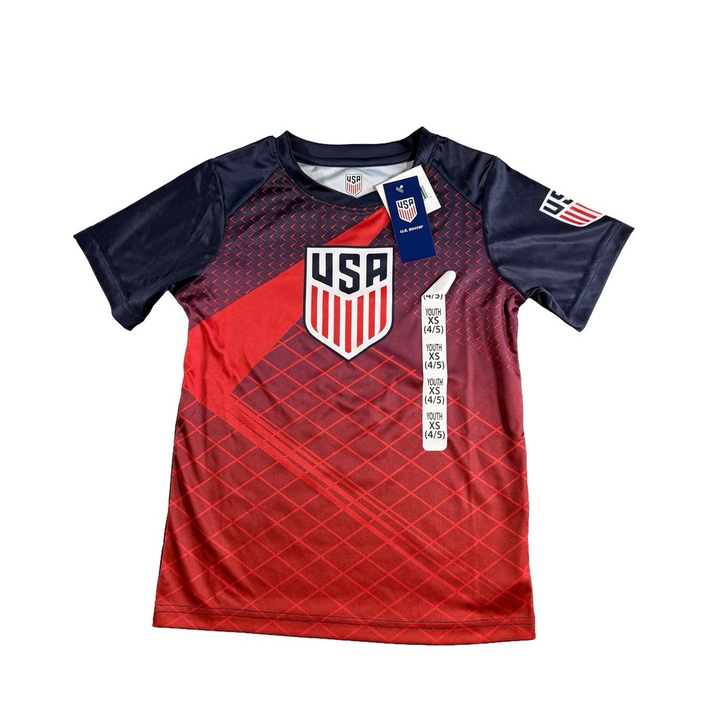 US Soccer Youth XS 4/5 Red Blue Graphic Jersey Shirt NWT